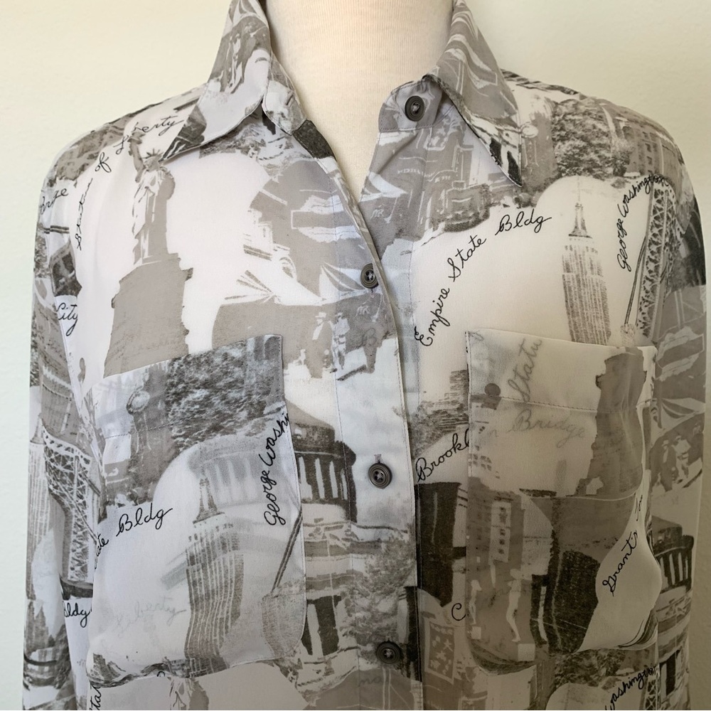 (SOLD) Vintage 90s Liz Claiborne NYC Print long sleeve chiffon buttondown shirt